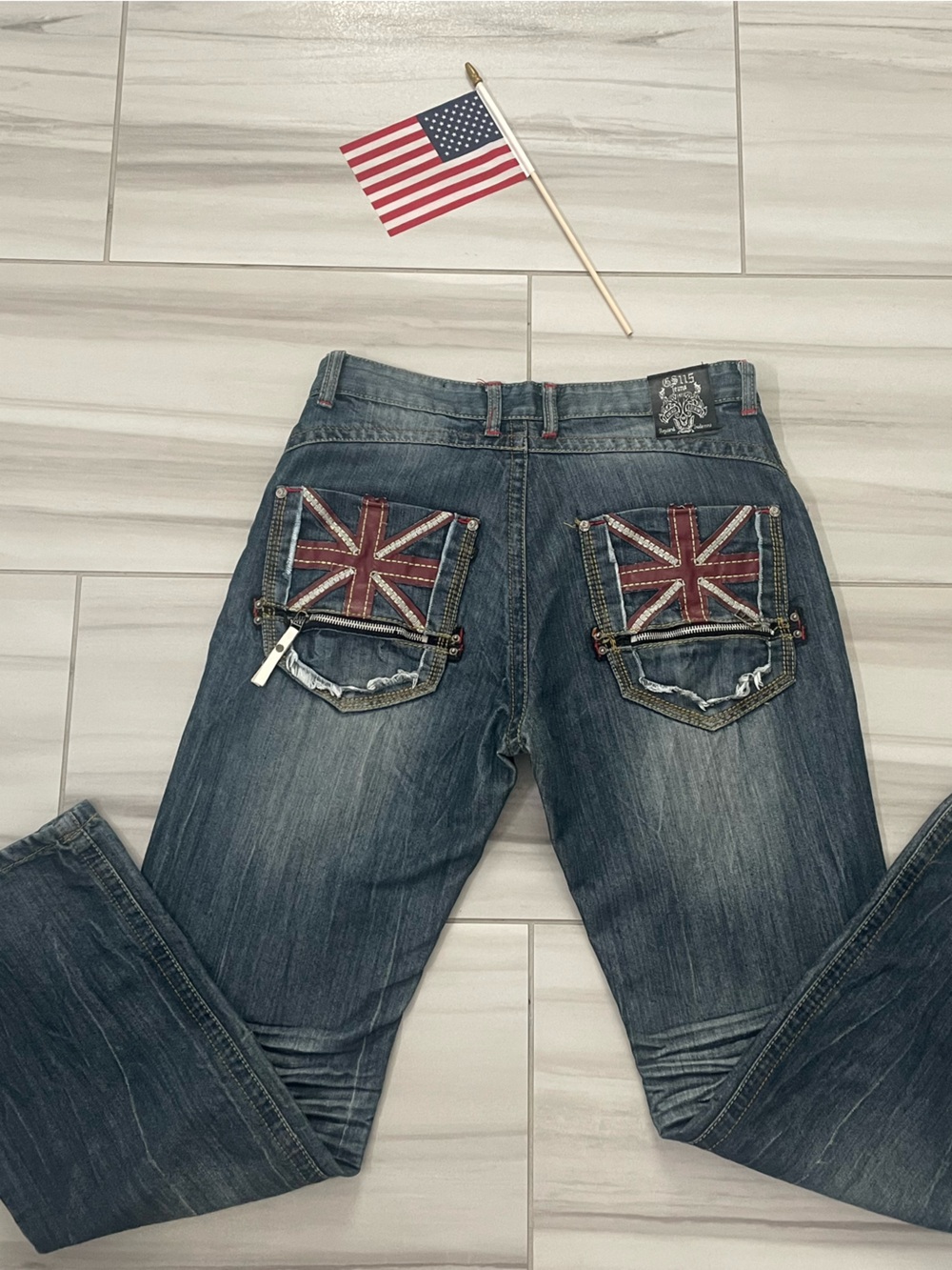 🔥 RARE VINTAGE GS115 Y2K UNION JACK GRUNGE JEANS 🔥 Size 34 Men’s